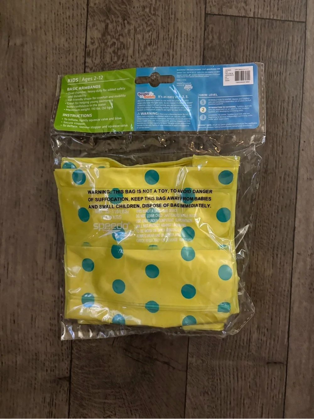 Speedo Kids Yellow Swim Armbands with Teal Polka Dots